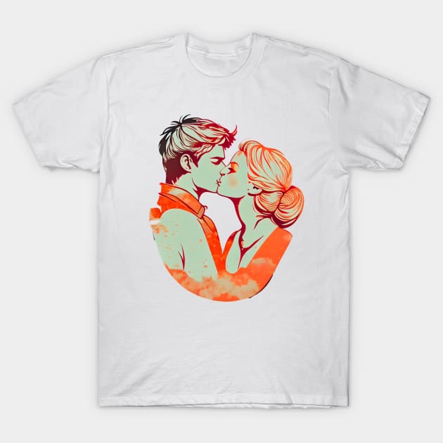 Sweet Cute Couple Kissing Color T-Shirt by MLArtifex